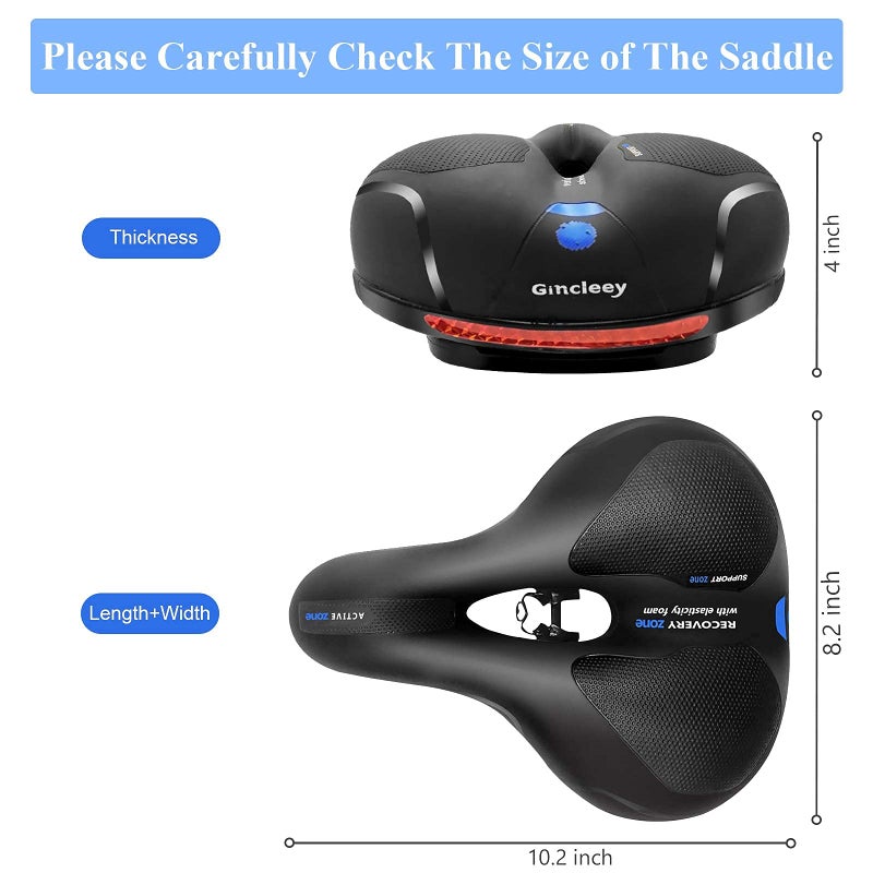 Gincleey Comfort Bike Seat for Women Men Wide Bicycle Saddle Replacement Memory Foam Padded Soft Bike Cushion with Dual Shock Absorbing Universal Fit for Indoor/Outdoor Bikes with Reflect - Image 4